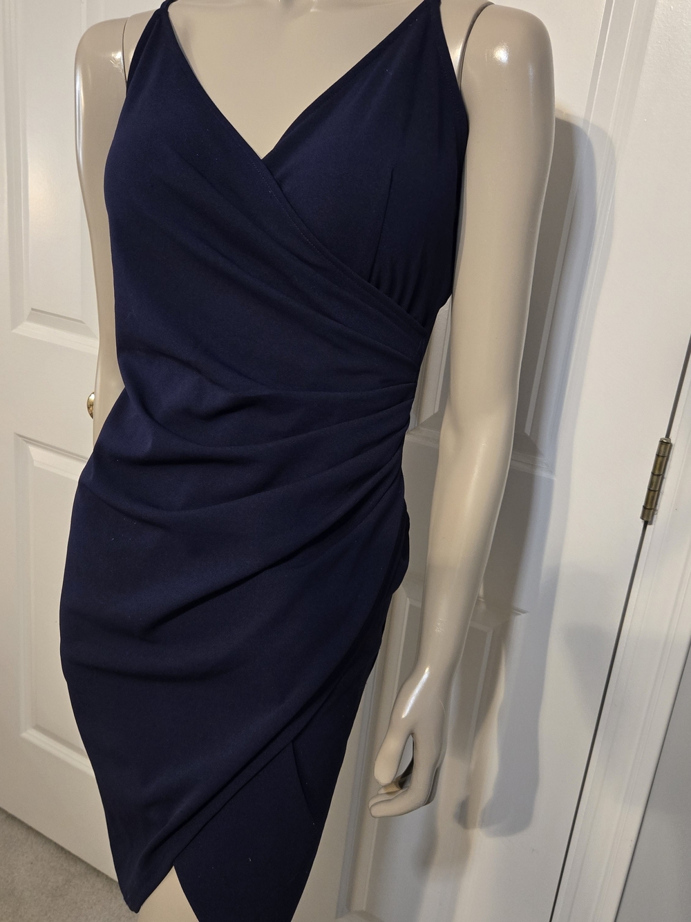 Navy Wrap-Front Spaghetti Strap Dress - Women